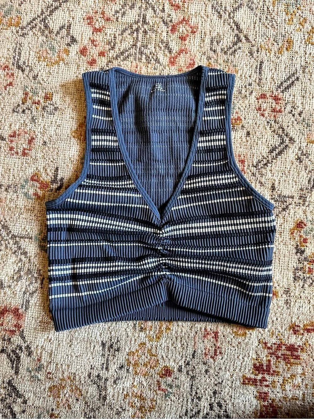 Aerie V-Neck Tank Crop Top Blue & White
